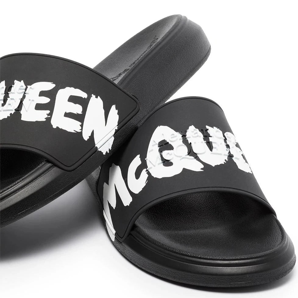 Alexander McQueen graffiti-logo slip-on slides