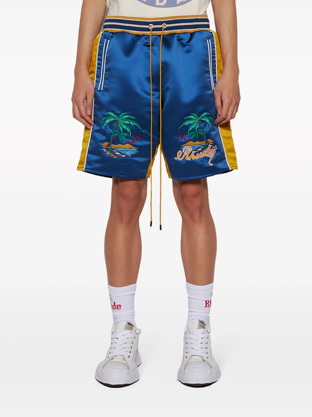 RHUDE Palm Eagles satin shorts