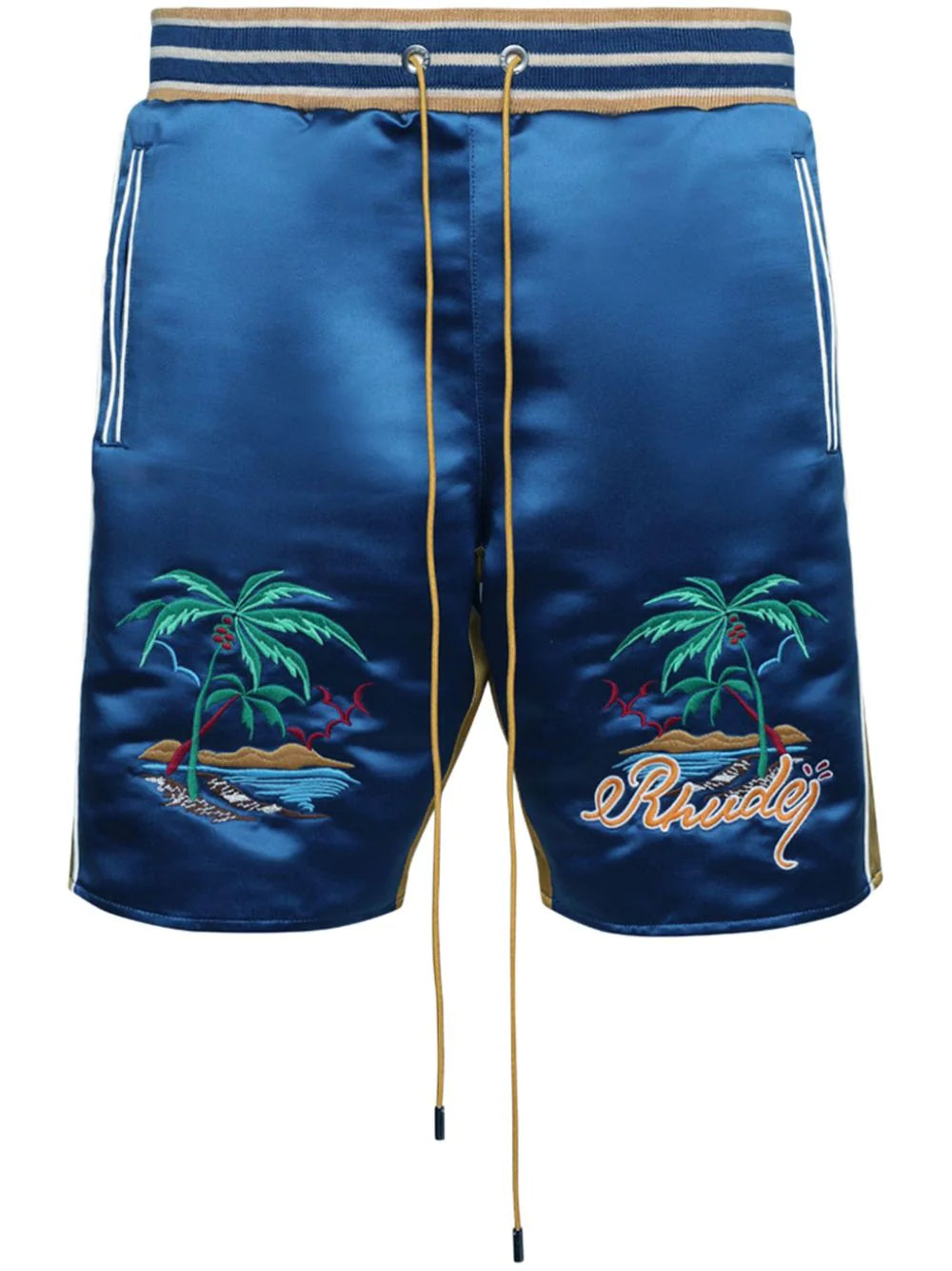 RHUDE Palm Eagles satin shorts